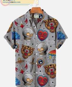 Holiday Short Sleeve Hawaiian Shirts Skull Gradient Floral Wrinkle