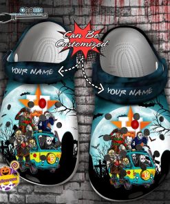 Halloween Clogs – Personalized Houston Astros Horror Friends Van With Clown Retro Scary Movie Villains Crocs Shoes