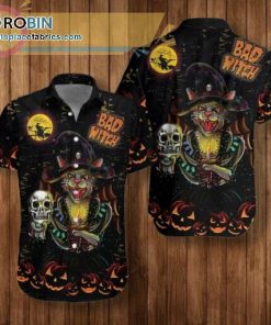 I?m A Bad Witch Cat Halloween Casual Short Sleeve Hawaiian Shirts