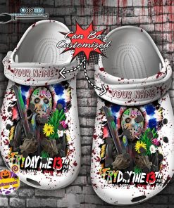 Halloween Clogs – Personalized Jason Voorhees Friday the 13th Tie Dye Floral Crocs Shoes