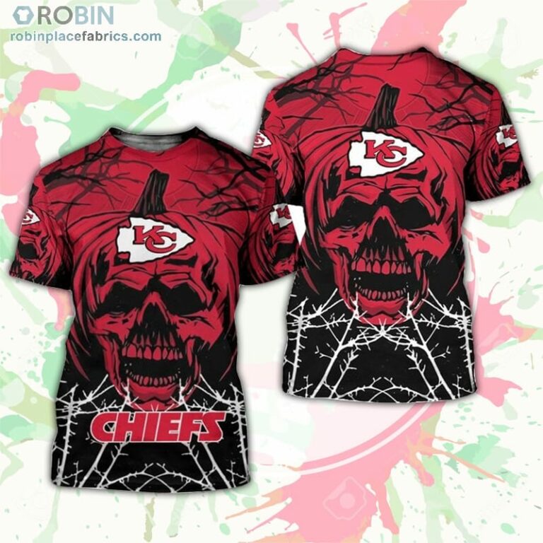 Kansas City Chiefs T-Shirt Halloween Pumpkin Skull – AOP Tshirt