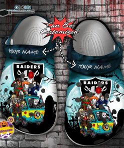 Halloween Clogs – Personalized Las Vegas Raiders Horror Friends Van With Clown Retro Scary Movie Villains Crocs Shoes
