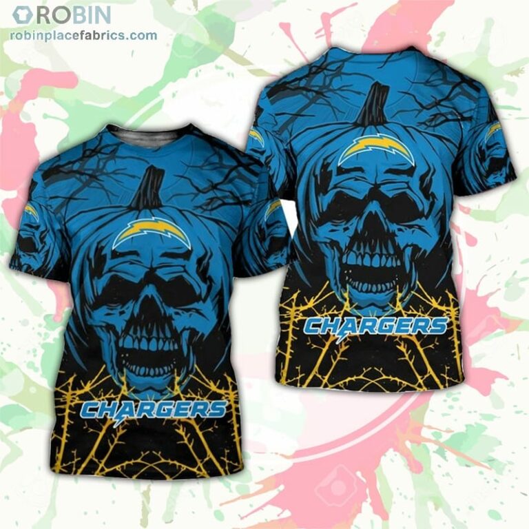 Los Angeles Chargers T-Shirt Halloween Pumpkin Skull – AOP Tshirt