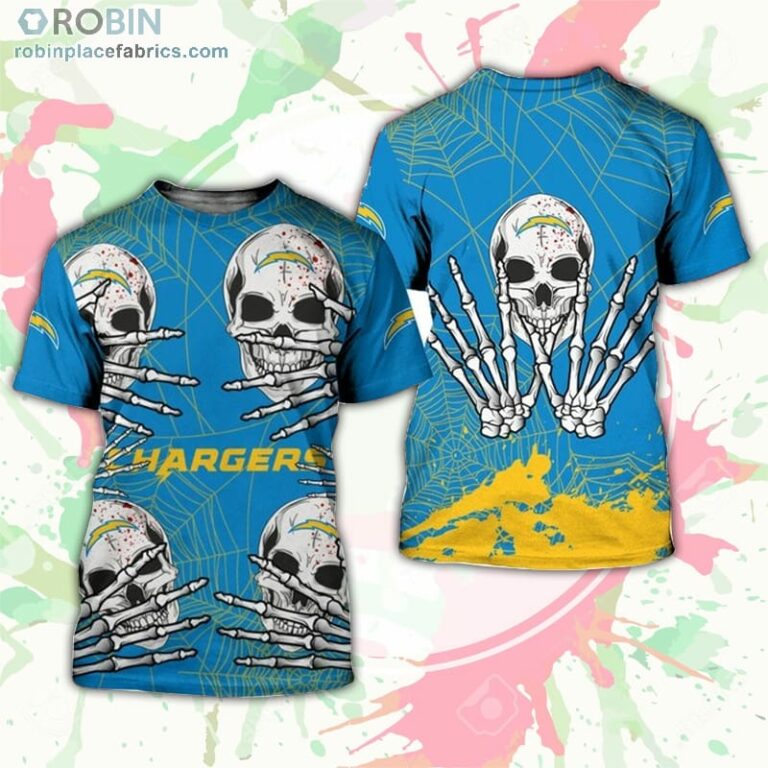 Los Angeles Chargers T-Shirt Skull For Halloween Graphic – AOP Tshirt