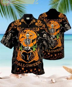 Male Fun Halloween Dancing Skeleton Casual Short Sleeve Hawaiian Shirts