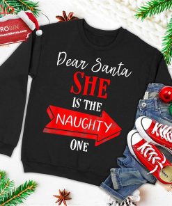 matching christmas outfit for couples sheE28099s the naughty one ugly christmas sweatshirt 1 LJFCh