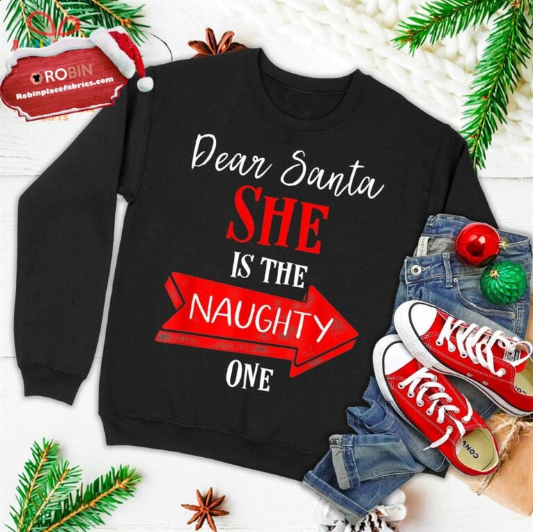 Matching Christmas Outfit For Couples She?S The Naughty One Ugly Christmas Sweatshirt