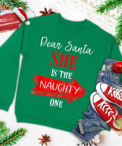 matching christmas outfit for couples sheE28099s the naughty one ugly christmas sweatshirt 3 jePZL