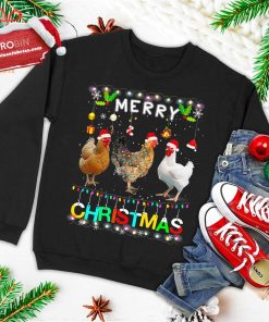 merry christmas chicken shirt santa hat lights xmas funny ugly christmas sweatshirt 1 QIVDw