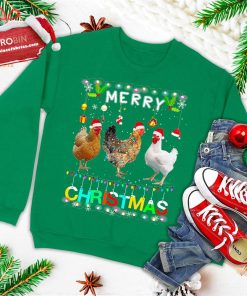 Merry Christmas Chicken Shirt Santa Hat Lights Xmas Funny Ugly Christmas Sweatshirt
