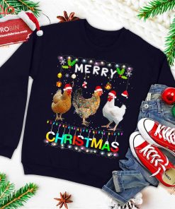 merry christmas chicken shirt santa hat lights xmas funny ugly christmas sweatshirt 3 MEG6J