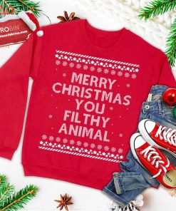 merry christmas you filthy animal funny holiday ugly christmas sweatshirt 1 qMIpd