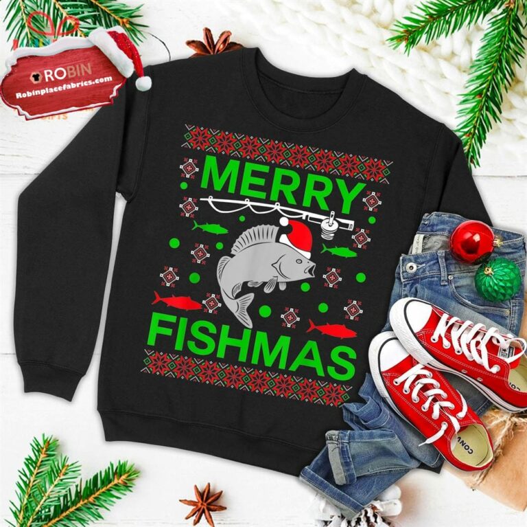 Merry Fishmas Funny Christmas Xmas Ugly Christmas Sweatshirt For Fishers