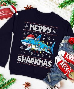 merry sharkmas shark santa ugly christmas lights boys xmas ugly christmas sweatshirt 1 KkkJB