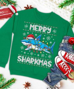 merry sharkmas shark santa ugly christmas lights boys xmas ugly christmas sweatshirt 3 4ZXlN