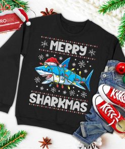 merry sharkmas shark santa ugly christmas lights boys xmas ugly christmas sweatshirt 4 s6b42