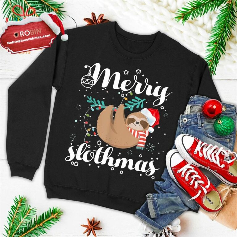 Merry Slothmas Christmas Pajama For Sloth Lovers Ugly Christmas Sweatshirt