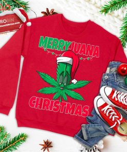 merryjuana christmas funny marijuana weed christmas ugly christmas sweatshirt 1 baqW0