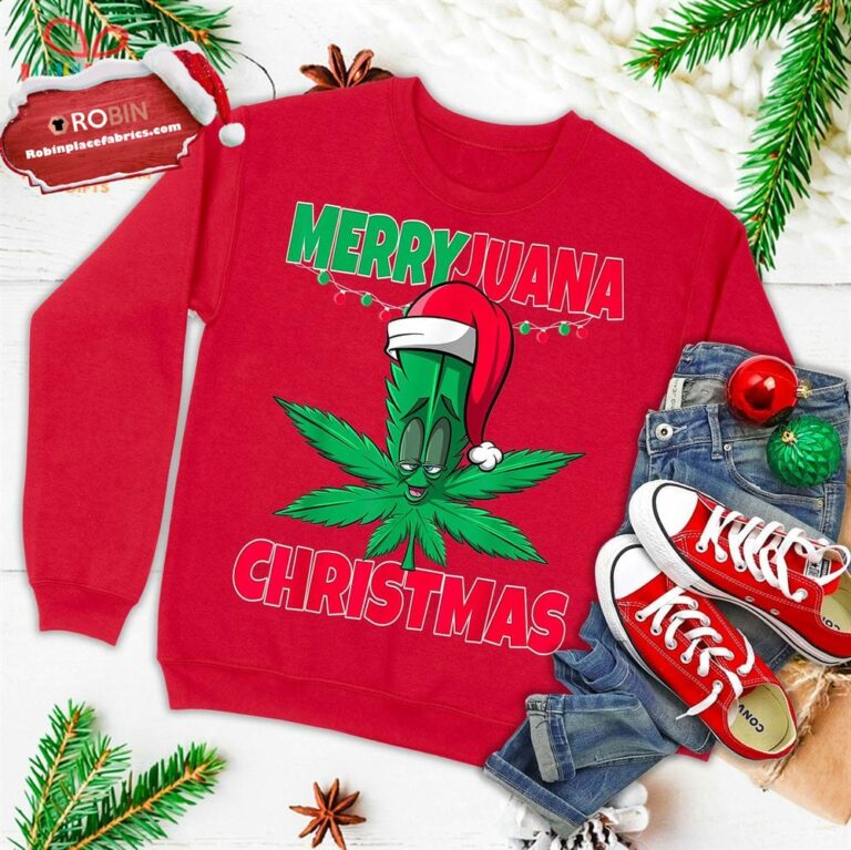 Merryjuana Christmas Funny Marijuana Weed Christmas Ugly Christmas Sweatshirt