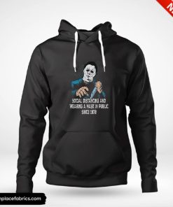 michael myers social distancing and wearing mask funny halloween hoodie g8trjs