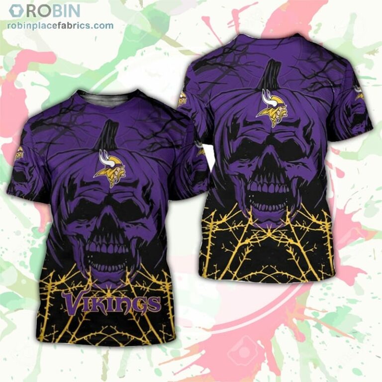 Minnesota Vikings T-Shirt Halloween Pumpkin Skull – AOP Tshirt
