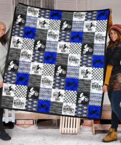 Motocross Quilt Blanket- Braden Minky Darker Blue Motocross Quilt Blanket- Braden Minky Darker Blue