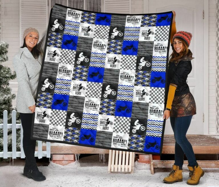 Motocross Quilt Blanket- Braden Minky Darker Blue
