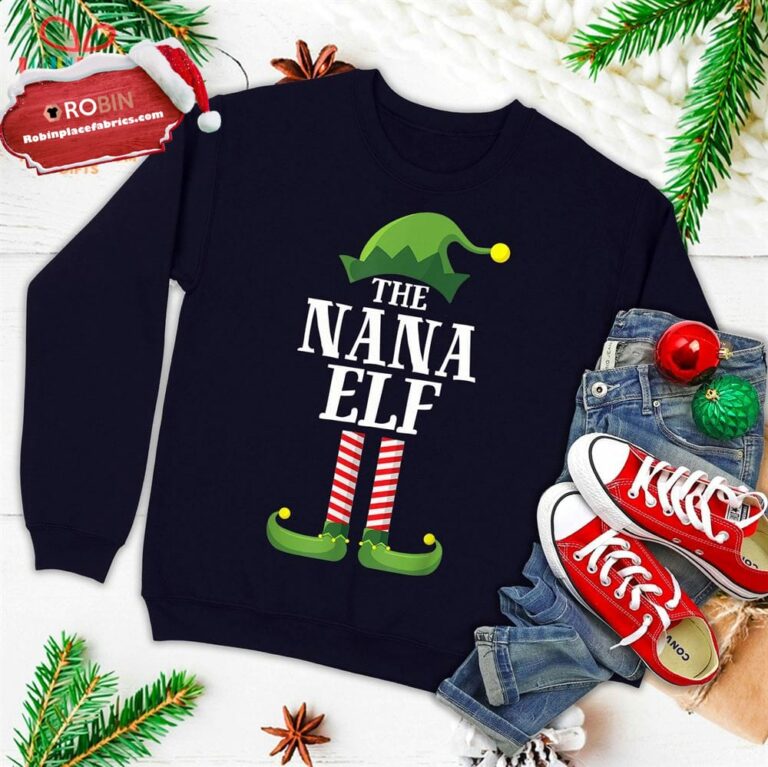 Nana Elf Matching Family Group Christmas Party Pajama Ugly Christmas Sweatshirt