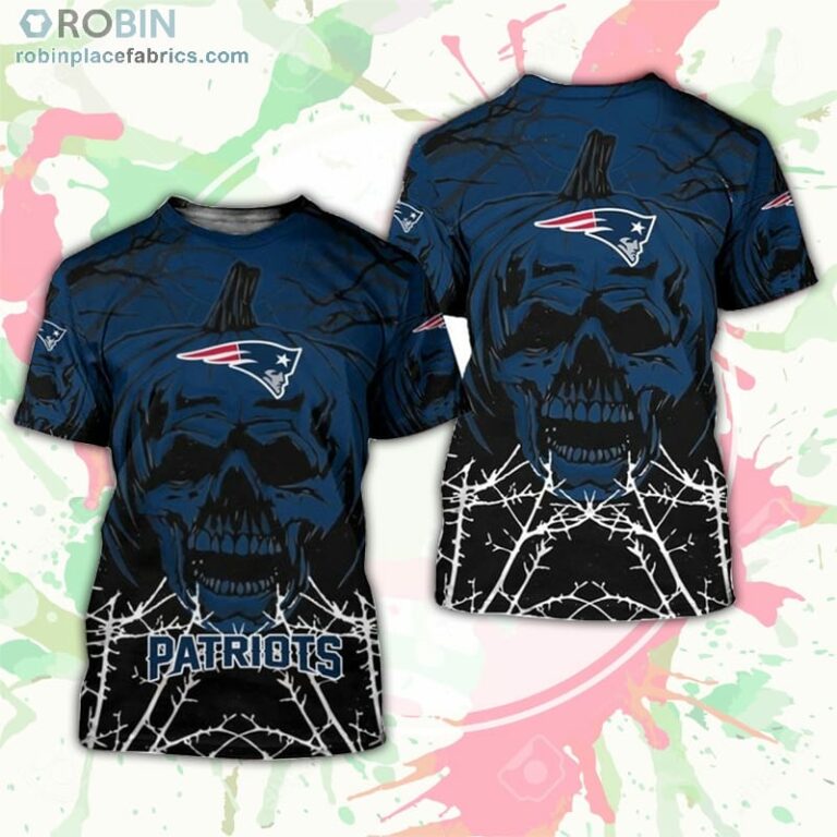 New England Patriots T-Shirt Halloween Pumpkin Skull – AOP Tshirt