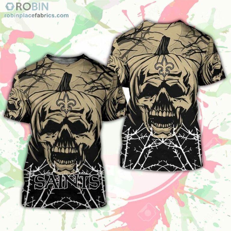 New Orleans Saints T-Shirt Halloween Pumpkin Skull – AOP Tshirt