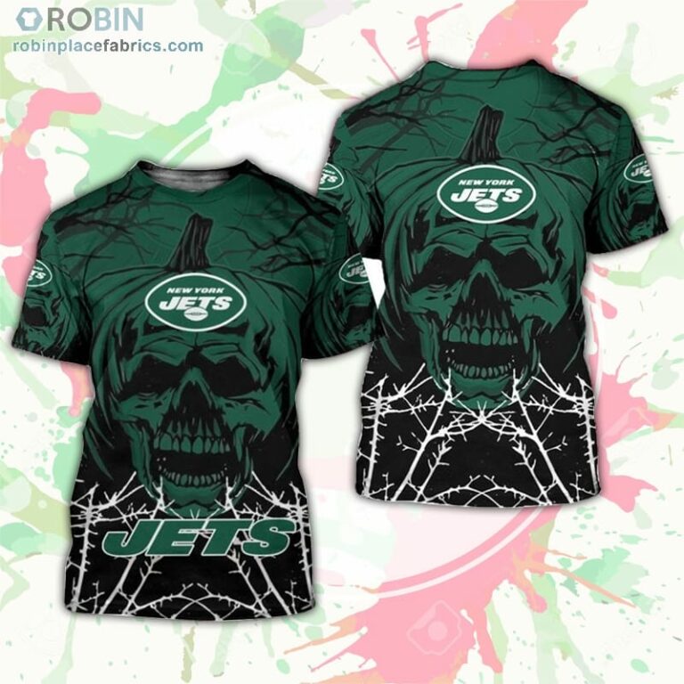 New York Jets T-Shirt Halloween Pumpkin Skull – AOP Tshirt