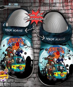 Halloween Clogs – Personalized New York Knicks Horror Friends Van With Clown Retro Scary Movie Villains Crocs Shoes