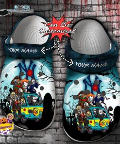 Halloween Clogs – Personalized New York Yankees Horror Friends Van With Clown Retro Scary Movie Villains Crocs Shoes