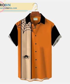 Orange Spider Cotton-Blend Holiday Series Short Sleeve Short Sleeve Hawaiian Shirts