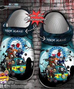 Halloween Clogs – Personalized Philadelphia 76ers Horror Friends Van With Clown Retro Scary Movie Villains Crocs Shoes
