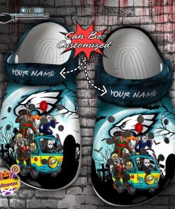 Halloween Clogs – Personalized Philadelphia Eagles Horror Friends Van With Clown Retro Scary Movie Villains Crocs Shoes