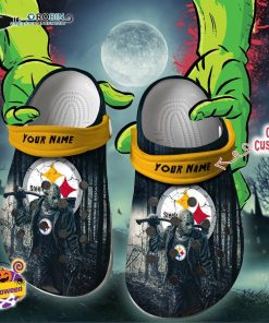 Halloween Clogs – Personalized Pittsburgh Steelers Friday the 13th Horror Character Crocs Shoes