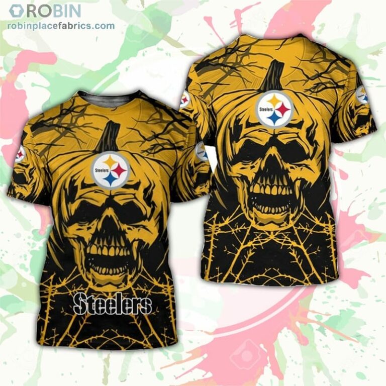Pittsburgh Steelers T-Shirt Halloween Pumpkin Skull – AOP Tshirt