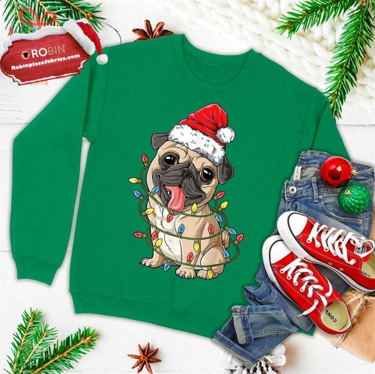 Pug Christmas Tree Lights Santa Dog Xmas Gifts Boys Pugmas Ugly Christmas Sweatshirt