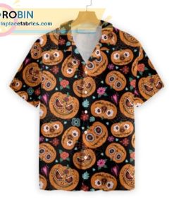 Pumpkin Flower Halloween Theme Short Sleeve Hawaiian Shirts