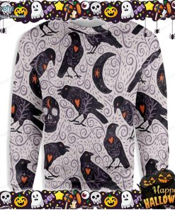 Raven And Skull Halloween Ugly Sweater