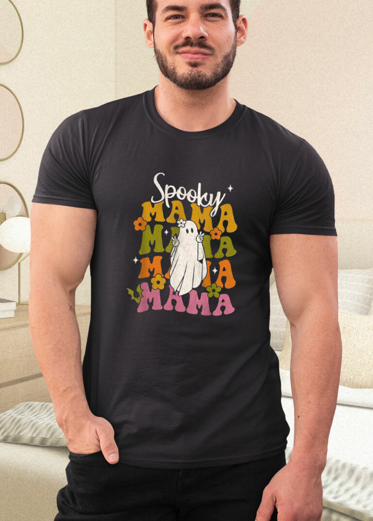 Retro Groovy Spooky Mama Hippie Halloween Floral Spooky Ghost Shirt