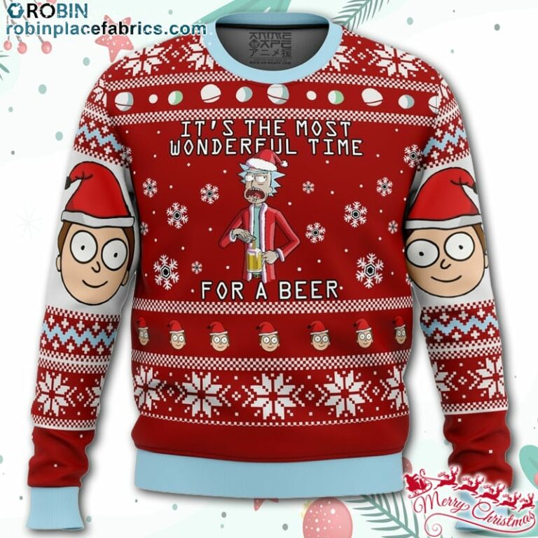 Rick and Morty Time for a Beer Ugly Christmas Sweater – AOP Sweater