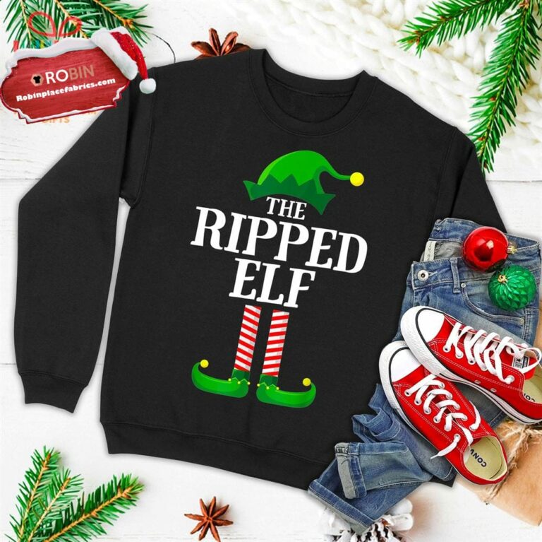 Ripped Elf Matching Family Group Christmas Party Pajama Ugly Christmas Sweatshirt