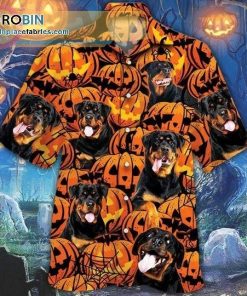 Rottweiler Dog Lover Halloween Pumpkin 3D Casual Short Sleeve Hawaiian Shirts