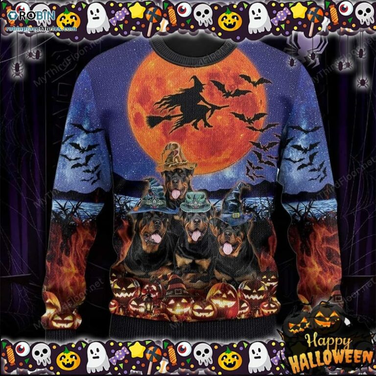 Rottweiler Dog Lovers Halloween Moon Ugly Sweater