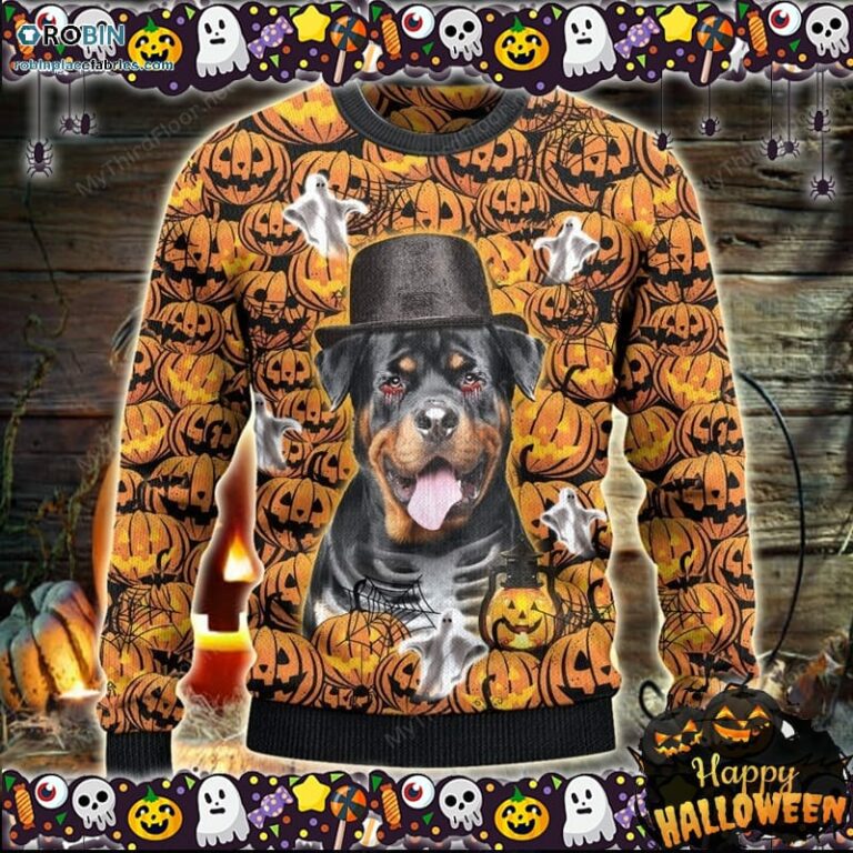 Rottweiler Dog Lovers Halloween Pumpkin Ugly Sweater