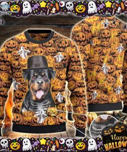 Rottweiler Dog Lovers Halloween Pumpkin Ugly Sweater