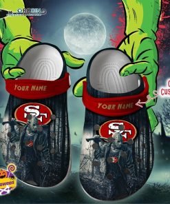 Halloween Clogs – Personalized San Francisco 49ers Friday the 13th Horror Character Crocs Shoes