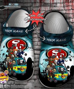 Halloween Clogs – Personalized San Francisco 49ers Horror Friends Van With Clown Retro Scary Movie Villains Crocs Shoes